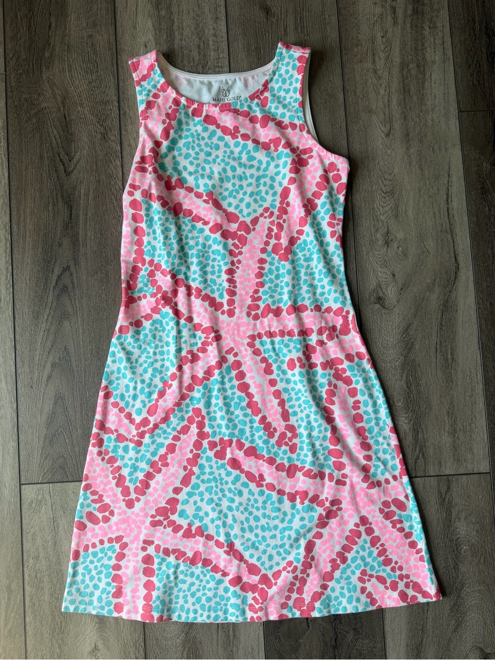 MAHI GOLD- Coastal Pink & Aqua Dot-Print Tank Dress- Beach or Vacation Ready!